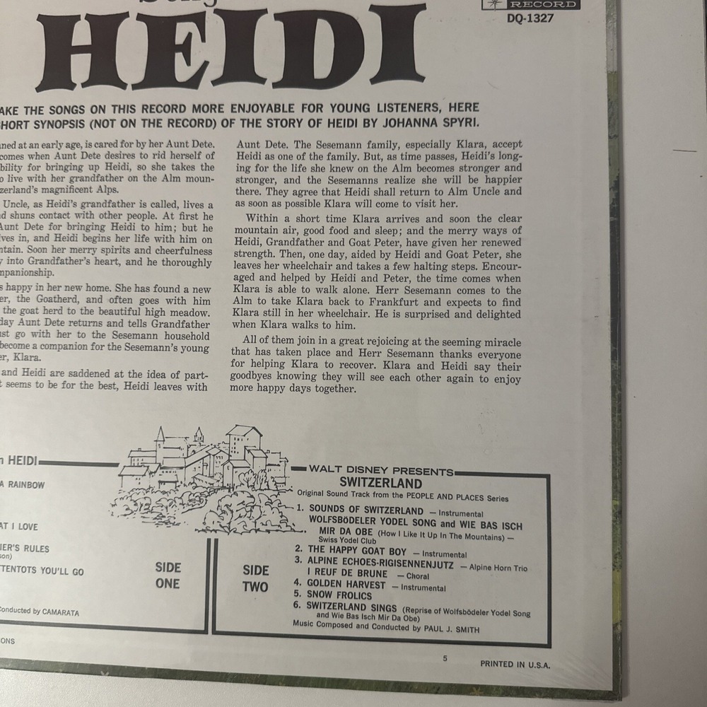 Sealed 1968 Disneyland Record HeidiSongs DQ-1327 Vinyl LP - Picture 9 of 11